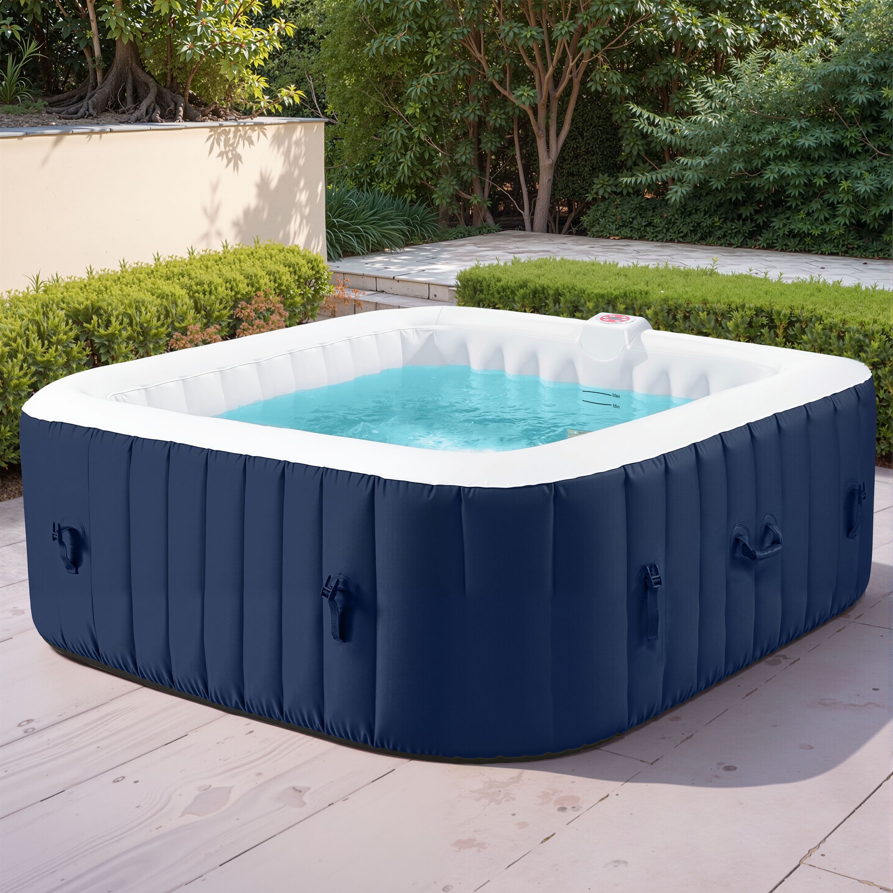 73 inch 4-6 Person Inflatable Hot Tub Spa with Control Panel, Outdoor Portable Hottub with 130 Jets, Insulated Tub Cover and Floor Protector, Temperature up to 104°F, Blue