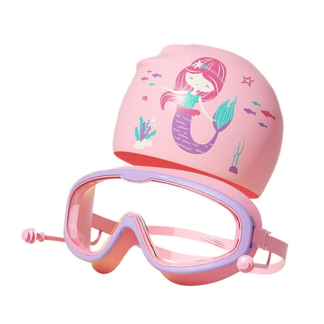 Gorro de natación para niños, gafas de natación transparentes, impermeables, antivaho, gafas de natación rosa morado