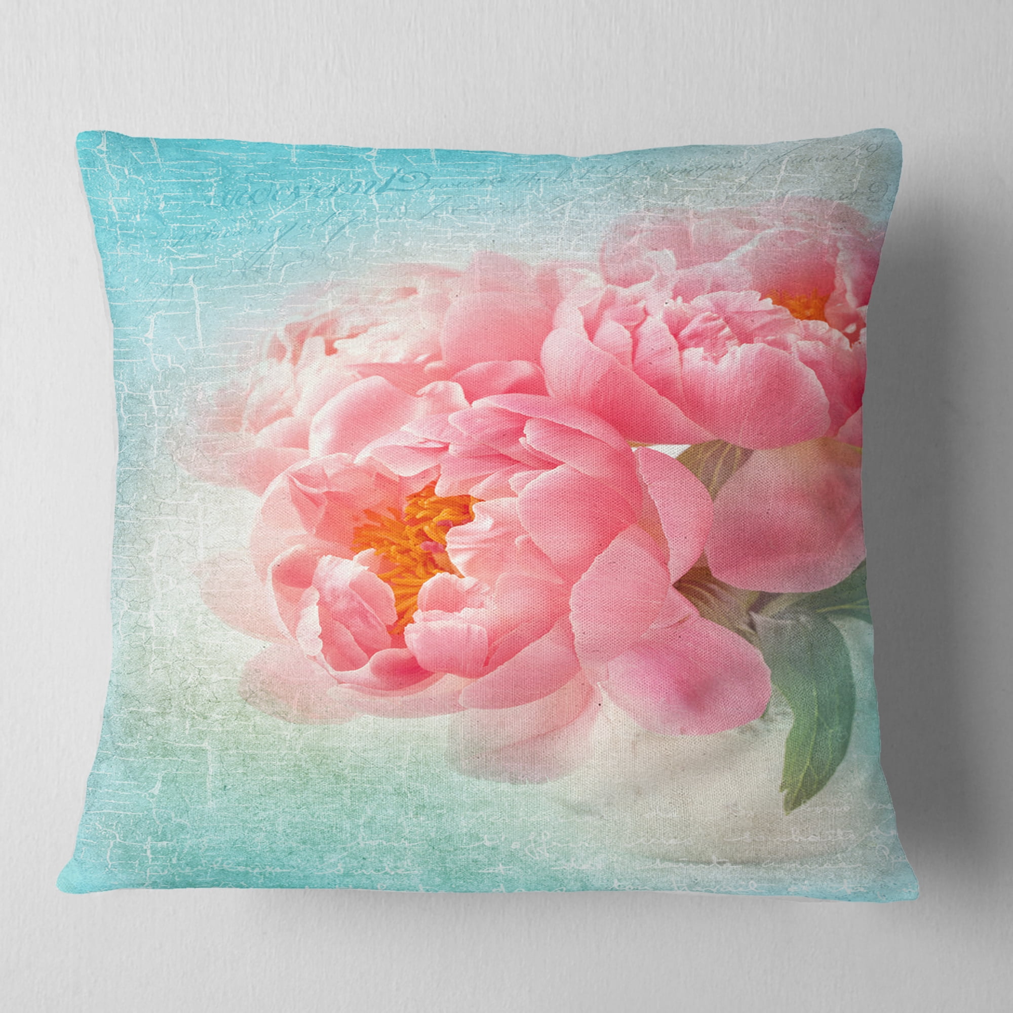 Designart Peony Flowers Merged to Blue - Floral Throw Pillow - 18x18