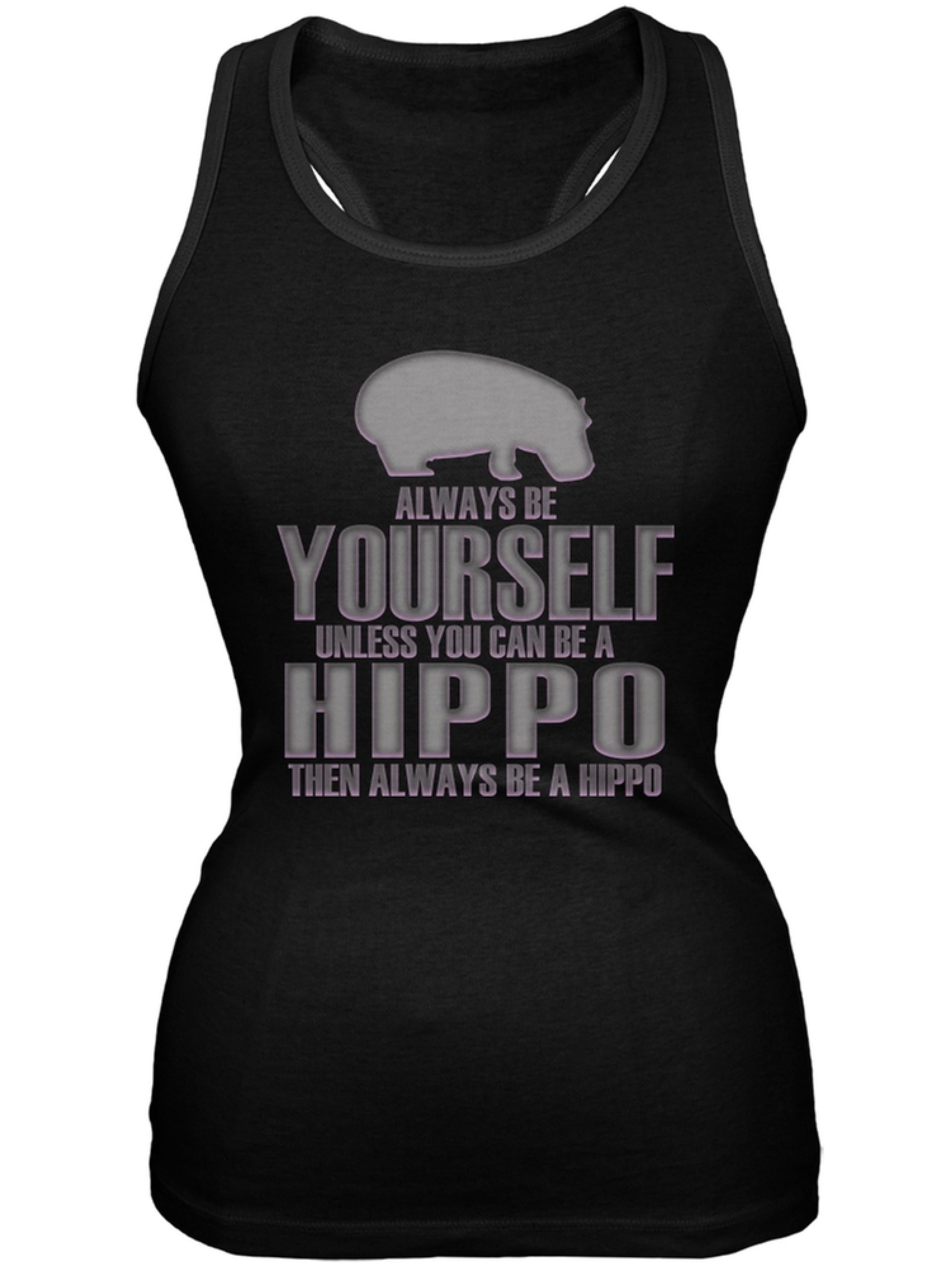 Always Be Yourself Hippo Black Juniors Soft Tank Top