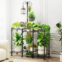 Plant Stand Indoor Outdoor, Heavy Duty Metal Waterproof 6 Tiered Plant Shelf for Multiple Flower Planter Holder Rack, Black - C6$$Garden & Patio