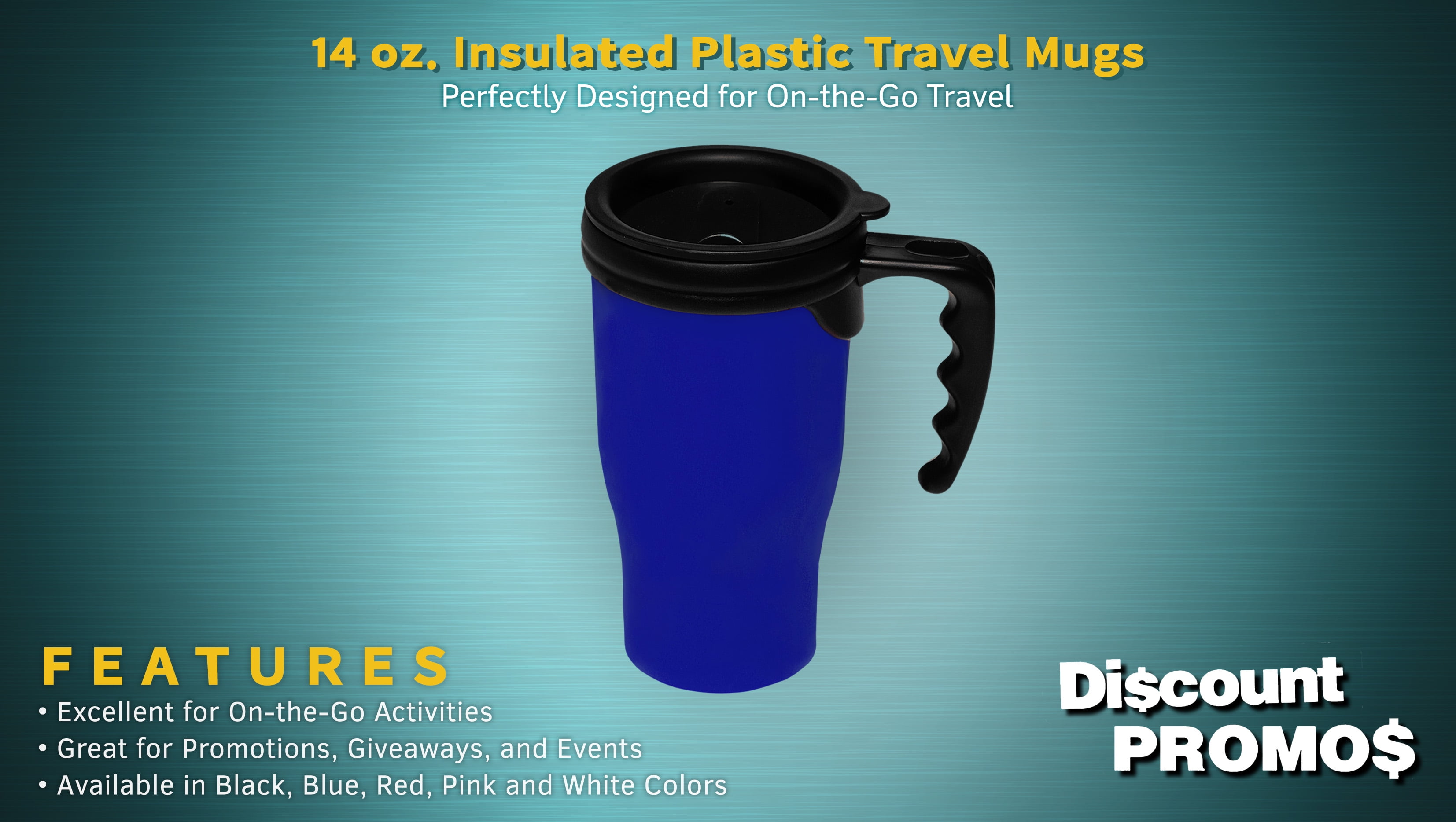 14 Insulated Plastic Travel Mugs 10 pack Black