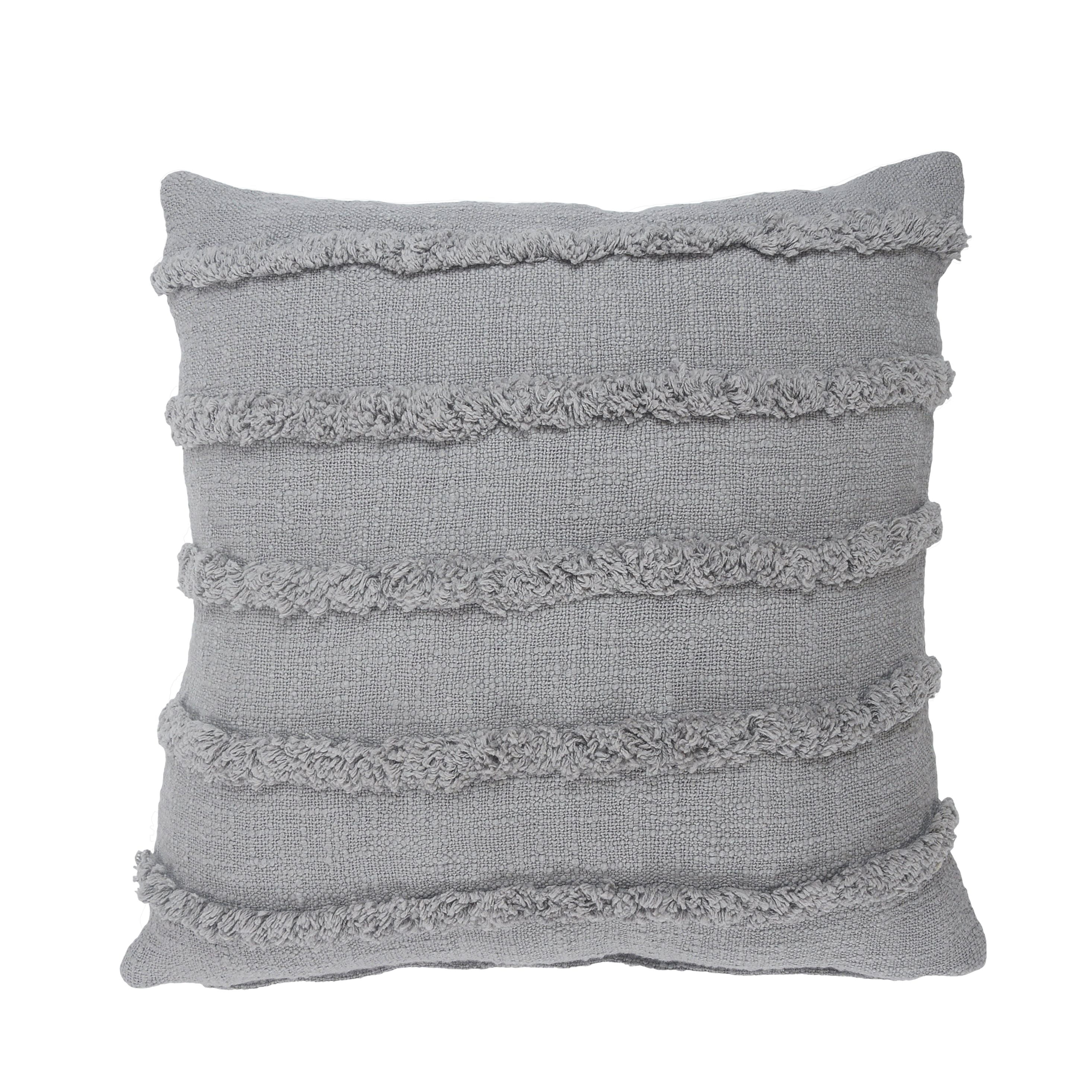 LR Home Classic Gray 20 Inch Over Tufted Stripes Decorative Throw