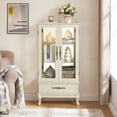 thumbnail image 2 of Jopath Display Cabinet with Glass Doors, Curio Glass Wine Cabinet with Adjustable Glass Shelves and Drawer Cabinet Sideboard With Bulb Included for Home Decor and Organization Antique White, 2 of 9