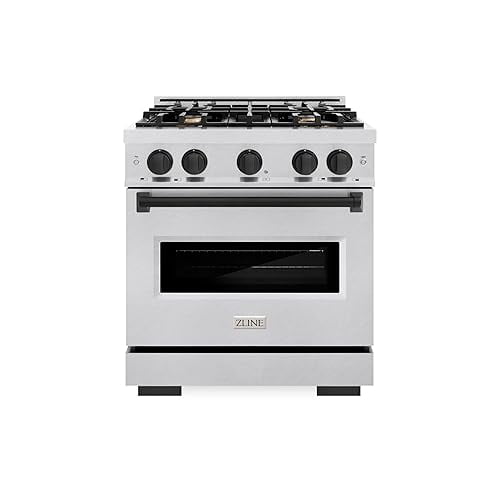 ZLINE Autograph Edition 30 in. 4.2 cu. ft. Classic Gas Range with 4 Burner Cooktop and Convection Gas Oven in DuraSnow Stainless Steel and Matte Black Accents (CGRSZ-30-MB)