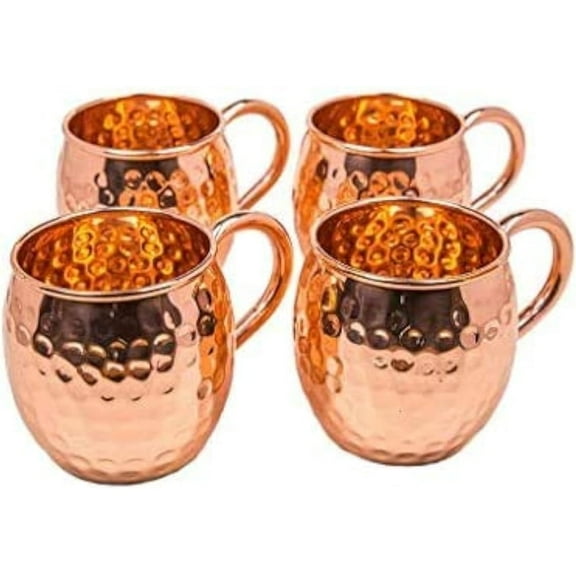 RATAN ENTERPRISES Copper Moscow Mule Mugs Set of 4 Copper Hammered Look Moscow Mule Mug Cup Perfect for Any Chilled Beverage