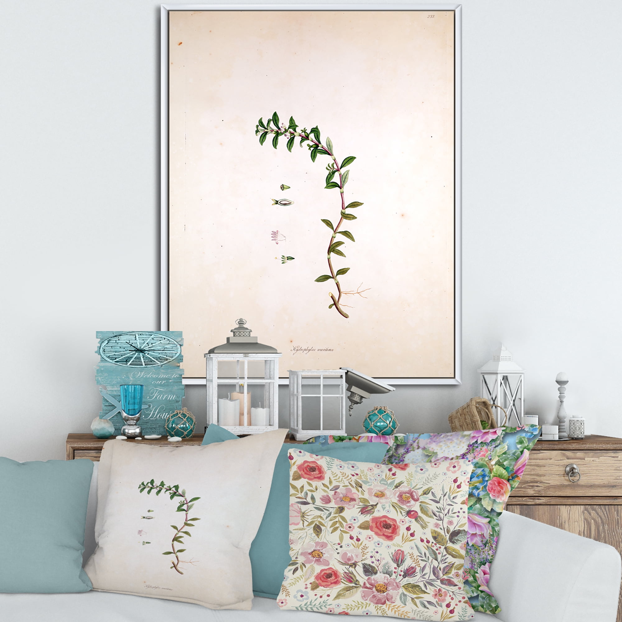 Ancient London Plants II 12" x 20" Framed Painting Canvas Art Print, by Designart
