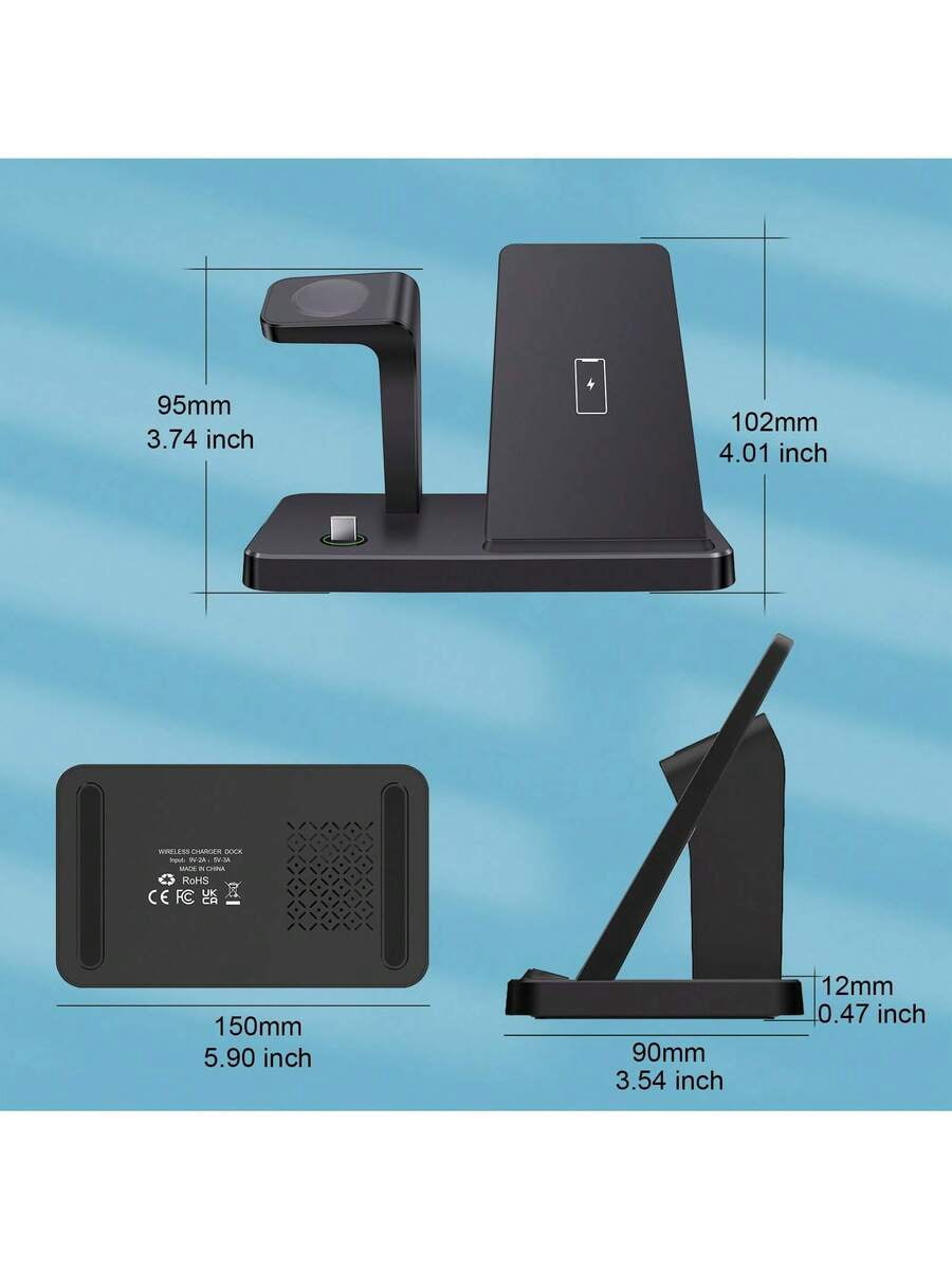 3 in 1 Wireless Charger Stand for iPhone 14-6, Apple Watch Ultra/SE/10-2, AirPods 4/3