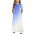 thumbnail image 2 of ATOGUTA Girls Beach Cover Up Dresses Short Sleeve Stretchy A-Line Sundress Casual Gradient Long Dresses Blue, Size 4-14 Years, 2 of 6