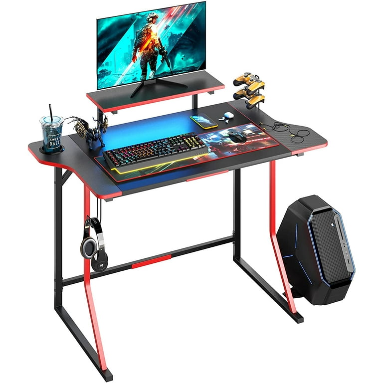 Gaming Desk with LED RGB Lights 47 Inch PC Computer Desk Y Shaped