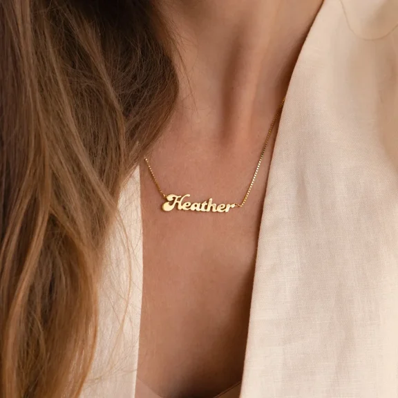 Vintage Name Necklace Bubble Font Name Jewelry Personalized Custom 14K Yellow Gold Nameplate Necklace Birthday Gift for Sister