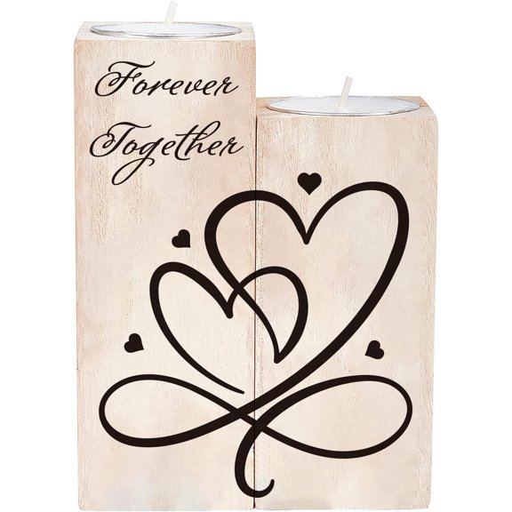 to Love Personalized Tealight Candle Holder Forever Together Tealight Candle Holder Double Heart Pattern Wooden Candlestick Holders Decorative Tea Light Candle Holder Set