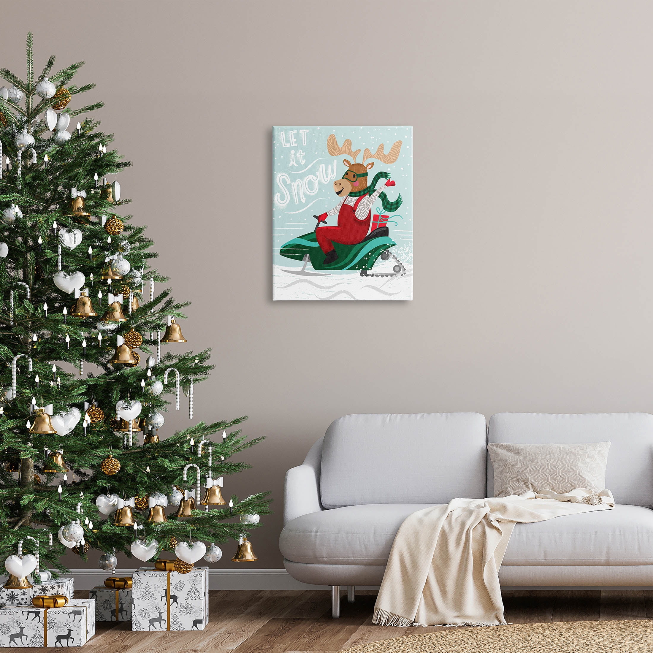 Let It Snow Moose Sleigh Holiday Graphic Art Gallery Wrapped Canvas Print Wall Art
