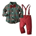 thumbnail image 4 of Mercatoo Toddler Baby Boys Gentleman Suit Two-piece Suit Bow Tie Plaid Long Sleeve T-Shirt And Suspender Pants Baby Boy Clothes, 4 of 9