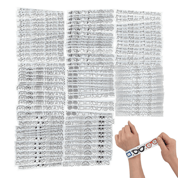 Color Your Own Slap Bracelet Assortment, Craft Kits, Party Supplies, 144 Pieces