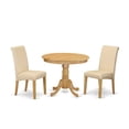thumbnail image 2 of ANBA3-OAK-02 3Pc Small Round table with linen beige fabric Parson chairs with oak chair legs, 2 of 6