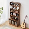 thumbnail image 6 of WIRRYTOR 70" Tall Record Player Stand with Hutch, Mid Century Vinyl Record Storage Cabinet with 4 Adjustable Shelves 500+ Albums, Walnut, 6 of 10