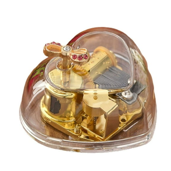 Hand Windup Metal Movement Octave Box Music Box with Transparent Acrylic Heart
