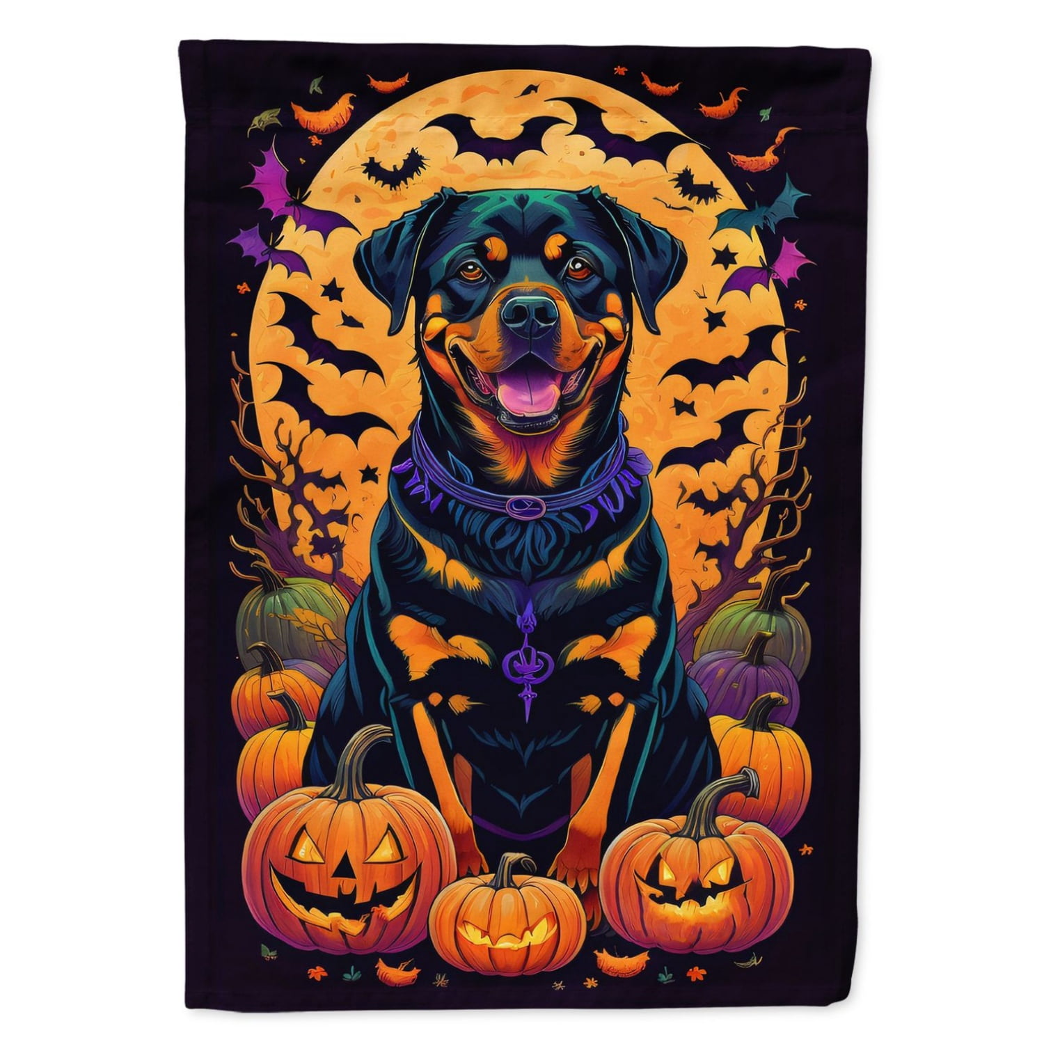 Halloween Rottweiler Dog House Flag 28x40IN Double-Sided Polyester Decorative Sleeve Pole Flag for Outdoor Home Garden