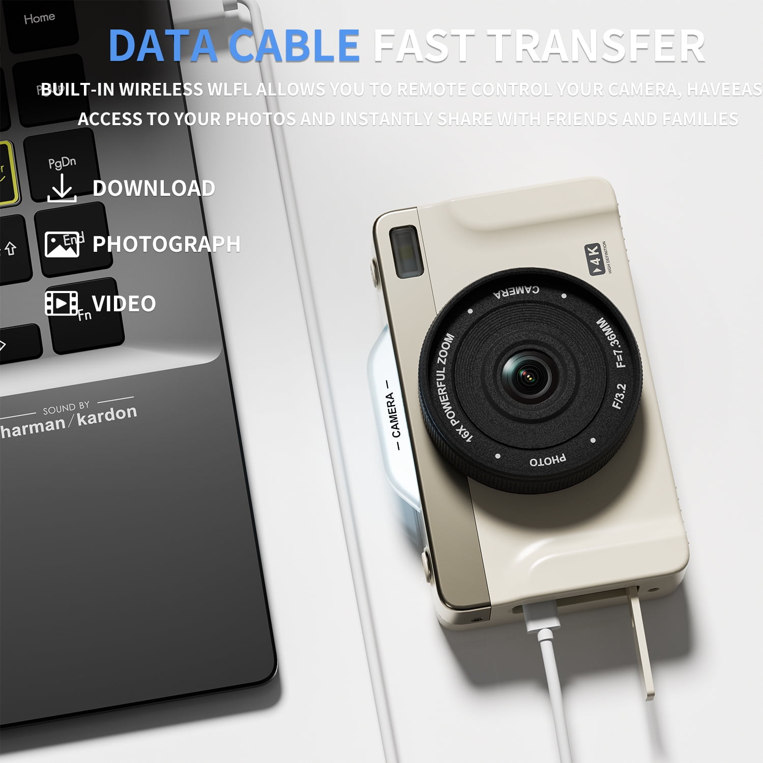 4K Digital Camera with 16X Zoom Anti Shake, 3