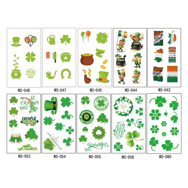 FELTECHELECTR 10 hojas de pegatinas de trébol del Día de San Patricio, impermeables, bonitas pegatinas decorativas para festivales, fiestas y clubes.