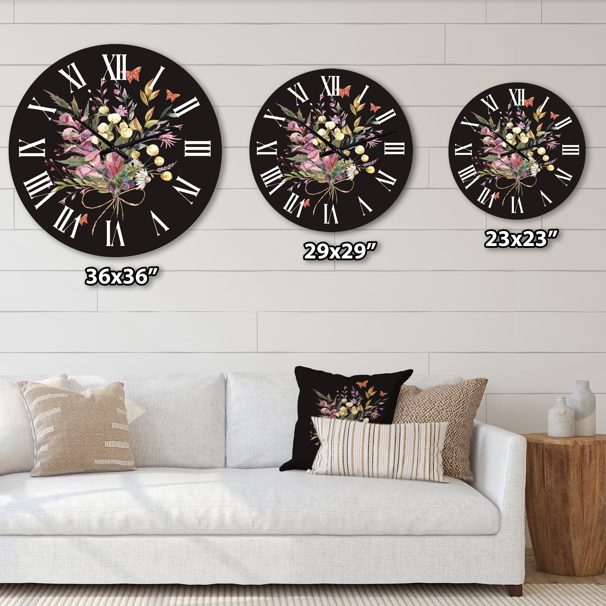Designart 'Vintage Floral Summer Wildflowers Arrangement' Traditional Wall Clock