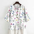 thumbnail image 4 of JULMCOMO Shirts for Women Floral Print 3 Button Notch Neck 3/4 Sleeve Loose Fit Casual Tunic Tops Comfy Summer Shirts Purple Pink S, 4 of 7