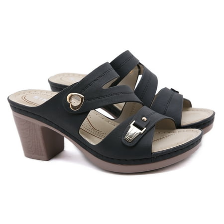 

Women‘s Hollow Out Chunky Heeled Mules Metal Buckle Seam Strap Open Toe Slip On Sandals Women‘s Footwear