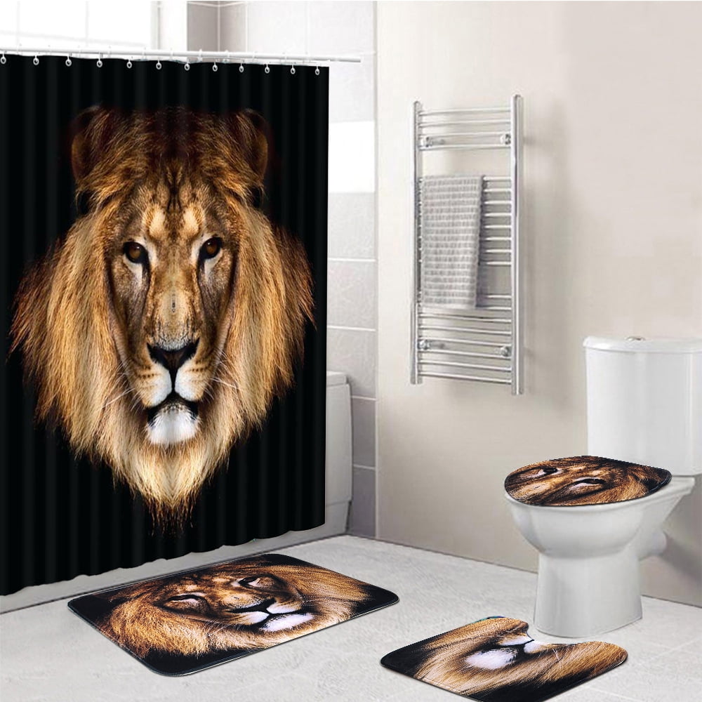 4Pcs 71x71" African Lion Wild Life Animals Bathroom Home Decor Bathroom