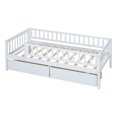 thumbnail image 5 of Twin Size Daybed with Two Drawers, Solid Wood Montessori Bed Frame with Fence Rails, Twin Size Platform Bed Sofa Bed with 10 Sturdy Slats for Bedroom Living Room and Guest Room, Noise Free, White, 5 of 8