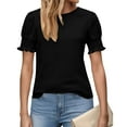 thumbnail image 5 of Women Base T-Shirt Lace Sleeve Crew Neck Casual Tops Summer Comfy Short Sleeve Pullover Tops, 5 of 6