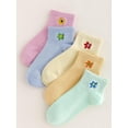 thumbnail image 2 of YooGuoGuo Women's 5 Pairs Flower Embroidery Toe seamed Soft Crew Socks, 2 of 3