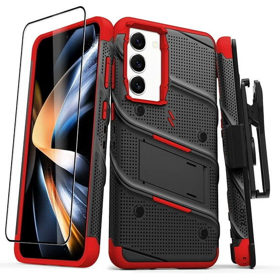 ZIZO Bolt Bundle for Galaxy S23 Plus Case with Screen Protector Kickstand Holster Lanyard - Red Black/Red