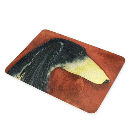 

KuzmarK Glass Cheese Cutting Board 11 x7.75 - Black & Tan Saluki Sighthound Dog Art by Denise Every