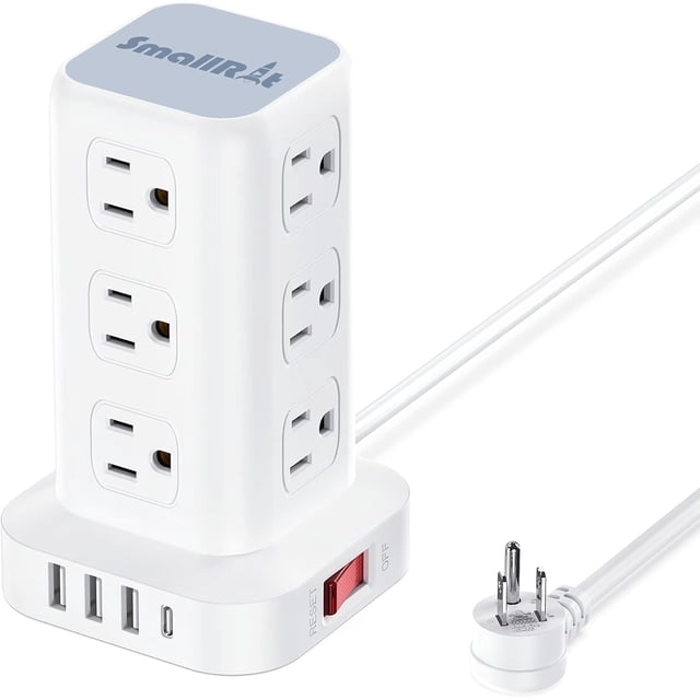 Regleta de Protección contra Sobretensiones en Torre con 12 Salidas 4 USB (1 USB C)