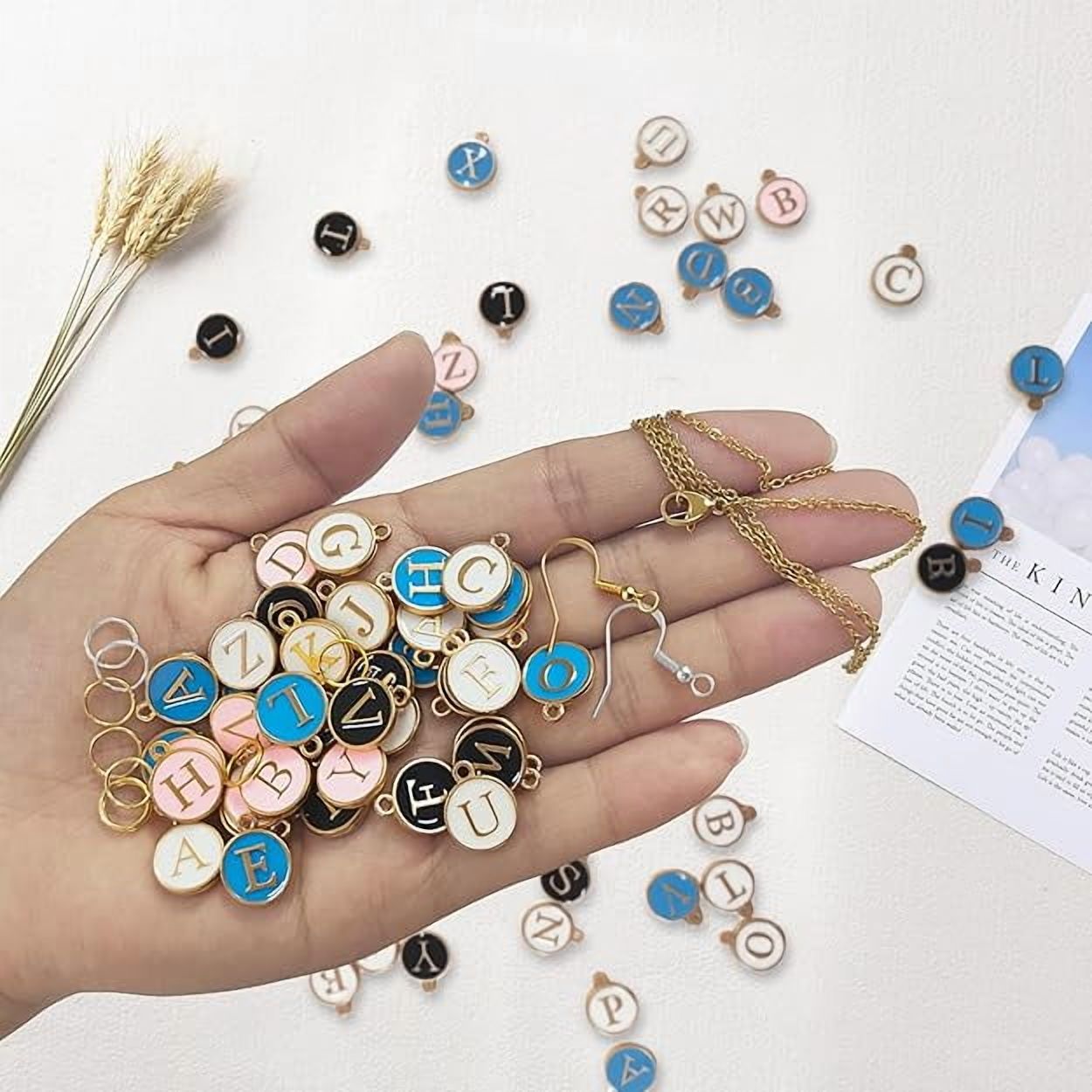 368 Pcs Metal Alphabet Jewelry Charms Kit - Double Sided Gold & Silver Letters, Earring Hooks, Jump Rings, Necklaces - Complete DIY Crafting Set