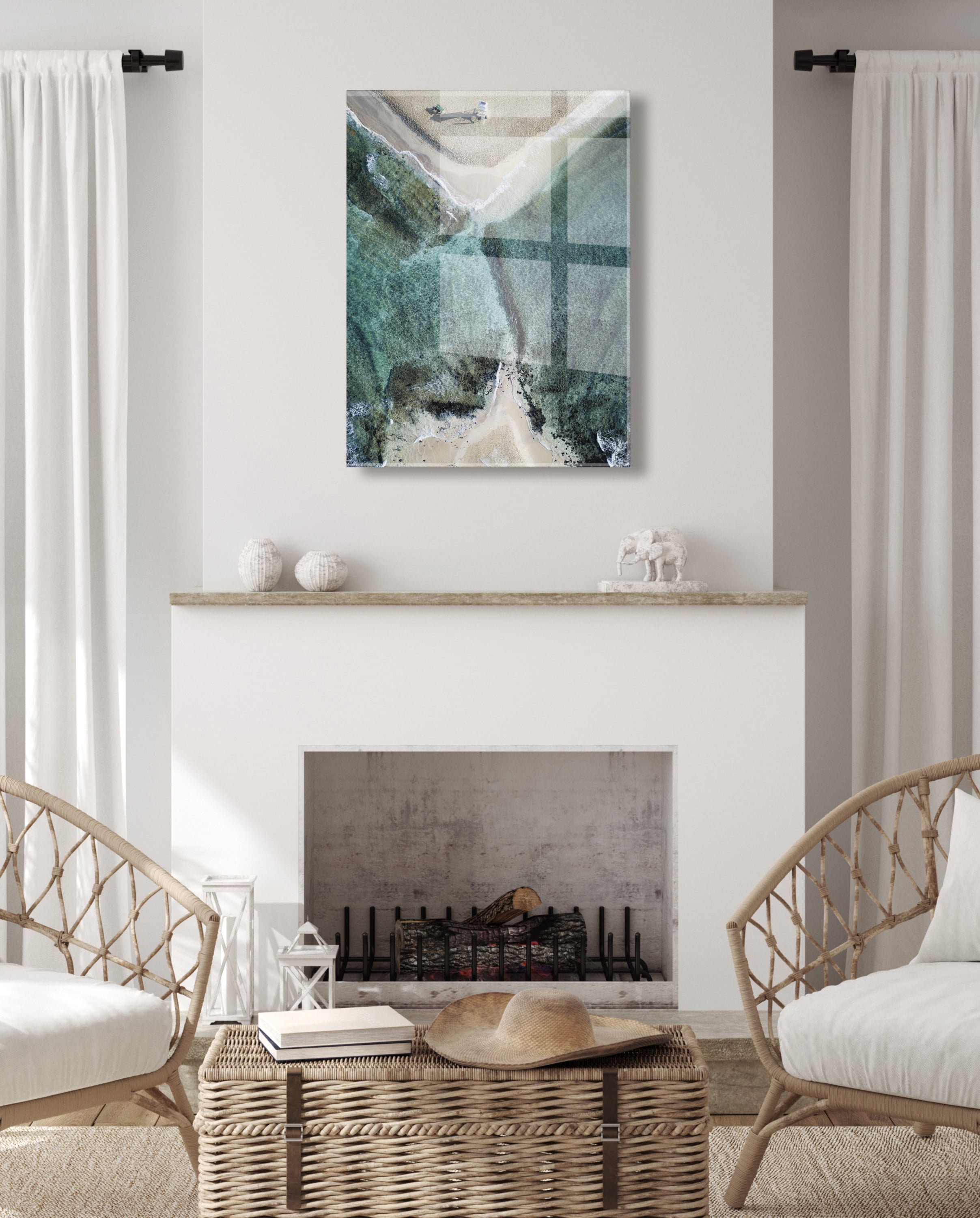 Kate and Laurel x Rachel Dowd Collaboration Poipu Beach Kauai Floating Acrylic Art, 23x31, Decorative Aerial Photography Beach Art for Wall