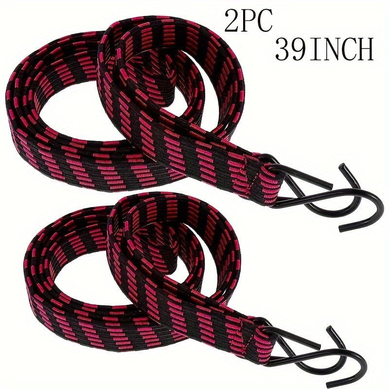 2pcs 39inch/78.7inch Bungee Cords, Elastic Bungees Cords with Hooks, Heavy Duty Luggage Bungee Straps, Anti-slip Flat Elasticity Rope for Motorcycle Bicycles