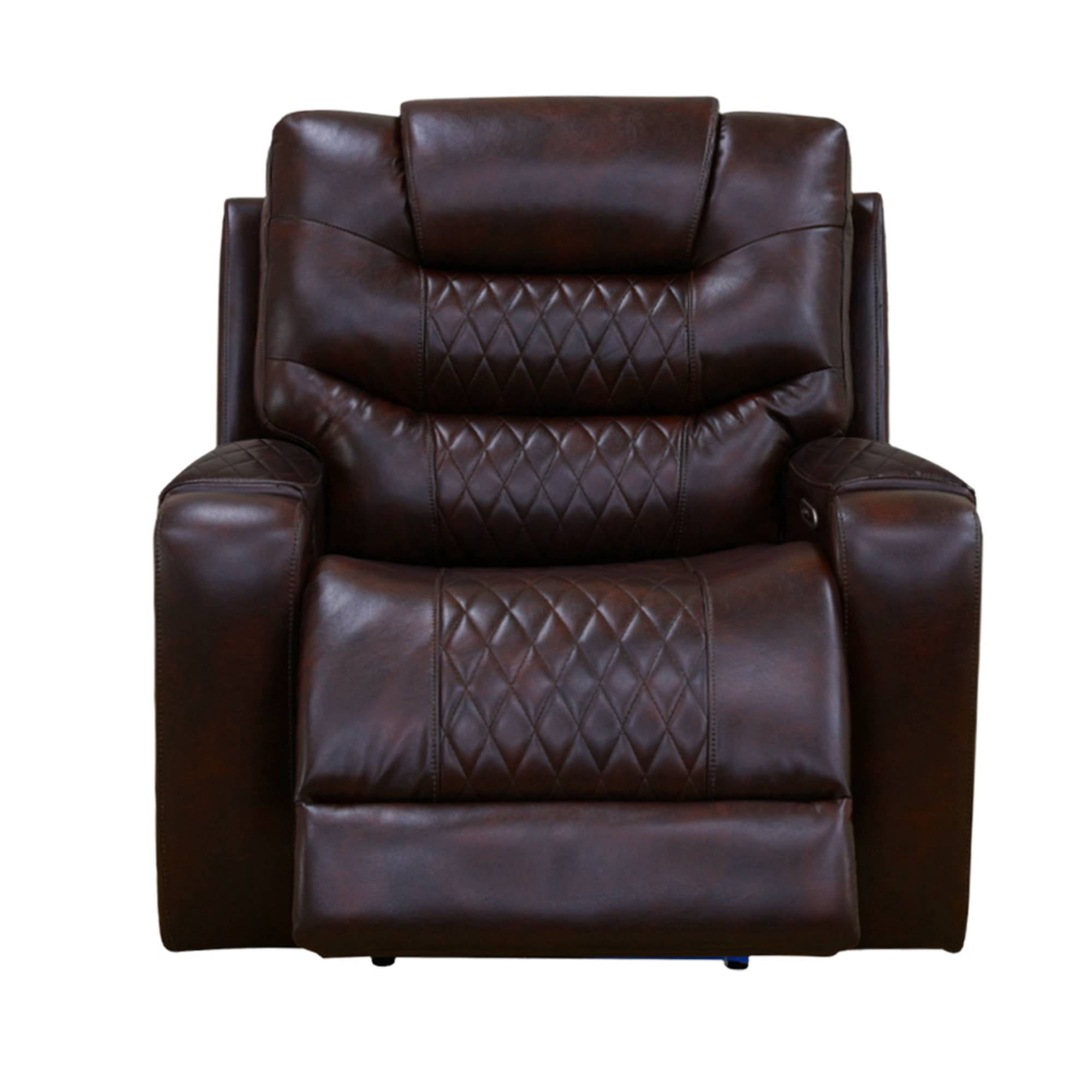 Power Leather Recliner Sofa Set with LED Lights,Living Room Furniture Armchair Chair with USB Ports, Brown