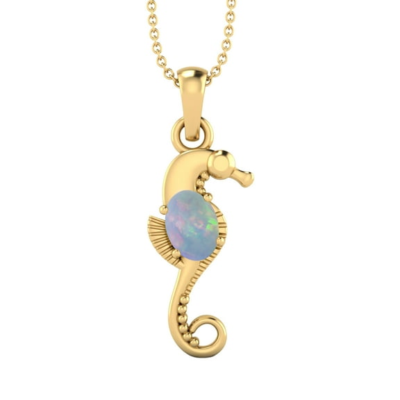 7X5mm Oval Ethiopian Opal 925 Silver Gold Vermeil Seahorse Fish Women Valentines Day Gifts Necklace