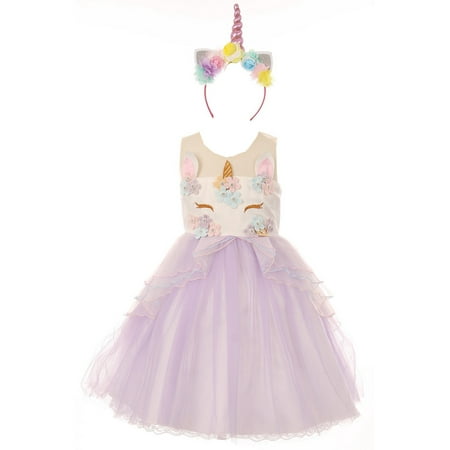 Cinderella Couture - Girls Lilac Multi Unicorn Floral Appliques ...