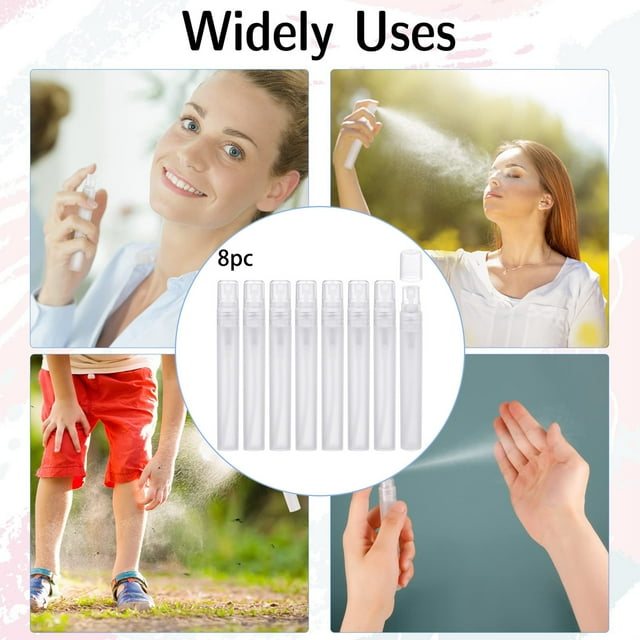 Food Storage 8Pcs Clear Spray Bottle 10ml Perfume Atomizers Refillable Mini Fine Mist Spritzer Travel Glass Liquid Containers for Makeup Use