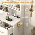 thumbnail image 4 of 47" Large Vanity Desk with Lighted Mirror & Charging Station, White Makeup Vanity with 7 Drawers & 6 Shelves, Vanity Set with Cushioned Stool, 4 of 7