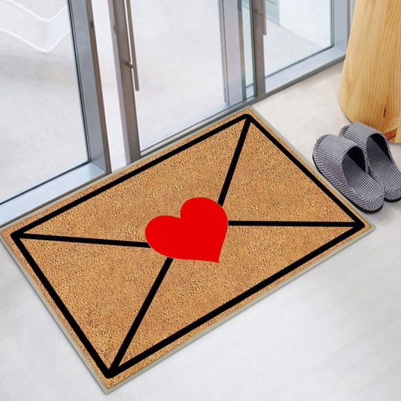 Valentines Door Mat Coir 24 x 16, Romantic Love Heart Welcome Mat, Valentines Front Door Mat Outdoor Entrance Doormat