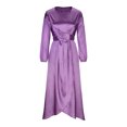 thumbnail image 4 of Njagoc3 Womens Long Sleeve Satin Maxi Robe Dress, Elegant Casual & Formal Wear, Floor - Length, Solid Color Styles, for Daily & Evening, 4 of 5
