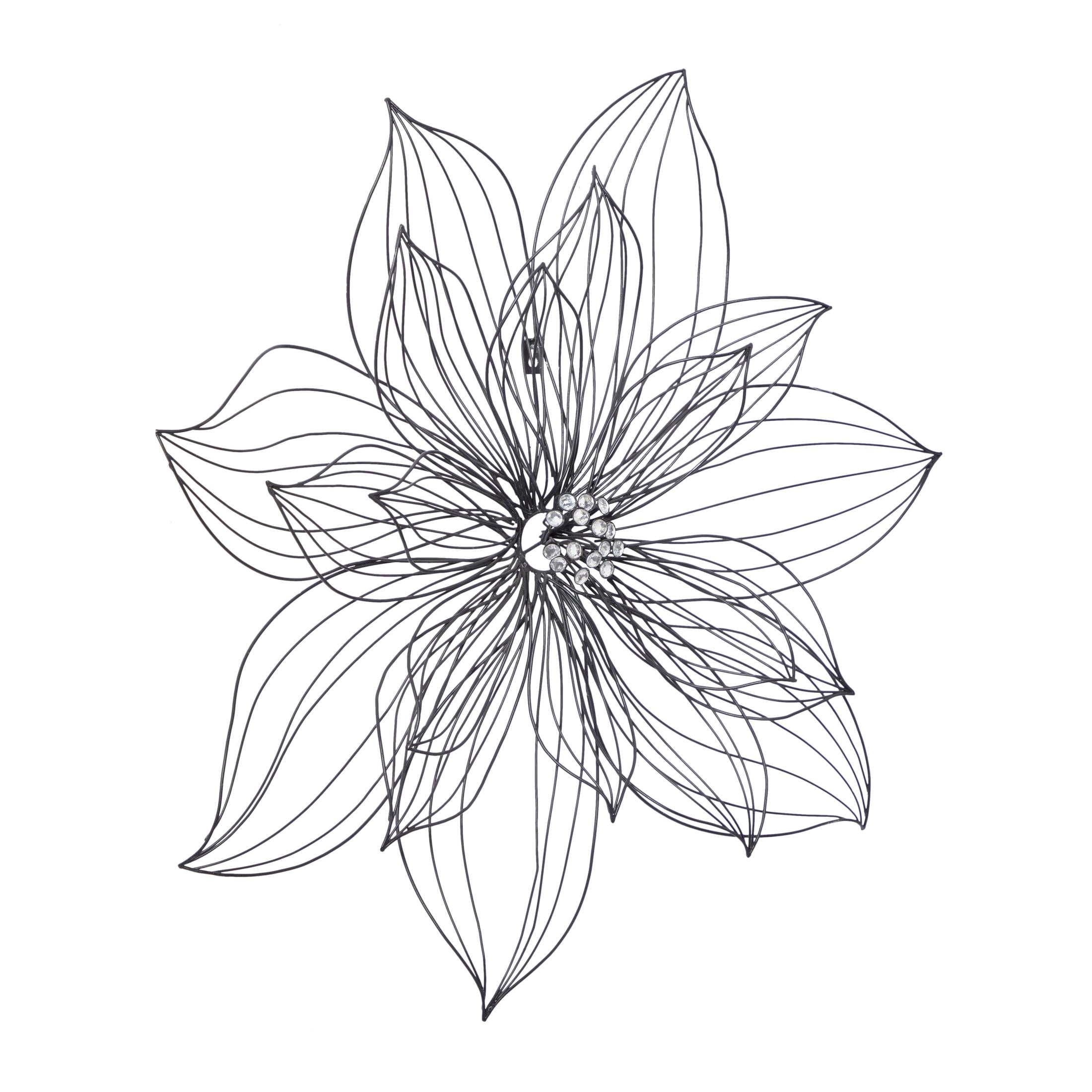 DecMode Modern Black Metal Hibiscus Flower Wall Décor with Crystal Embellshments, 26"W x 26"H