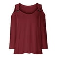 thumbnail image 6 of Cavosen Flowy Tops for Women 3/4 Sleeve Soft Cold Shoulder Pullover Shirts V-Neck Casual Plain Blouse Dressy Loose Fit Tees Eyelet Ring Tops Novelty Lightweight Autumn Red L, 6 of 6