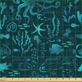 thumbnail image 2 of Ambesonne Octopus Fabric by the Yard Upholstery, Starfish Seaweed Jellyfish, 2 Yards, Dark Petrol Blue and Aqua, 2 of 5