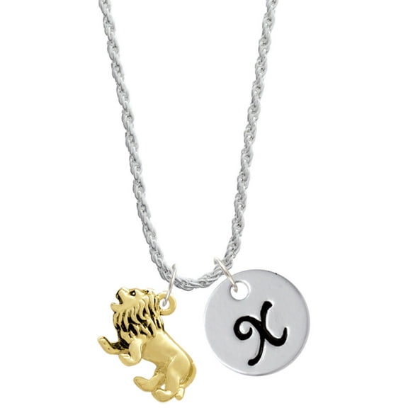 Delight Jewelry Goldtone 3-D Lion Silvertone Script Initial Disc - X - Charm Necklace, 20"+3"