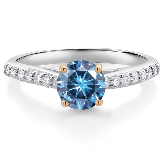 Gem Stone King 10K White Gold Persian Blue Moissanite and White Lab Grown Diamond Engagement Ring for Women (0.98 Cttw, Round 6MM, Gemstone, Size 6)